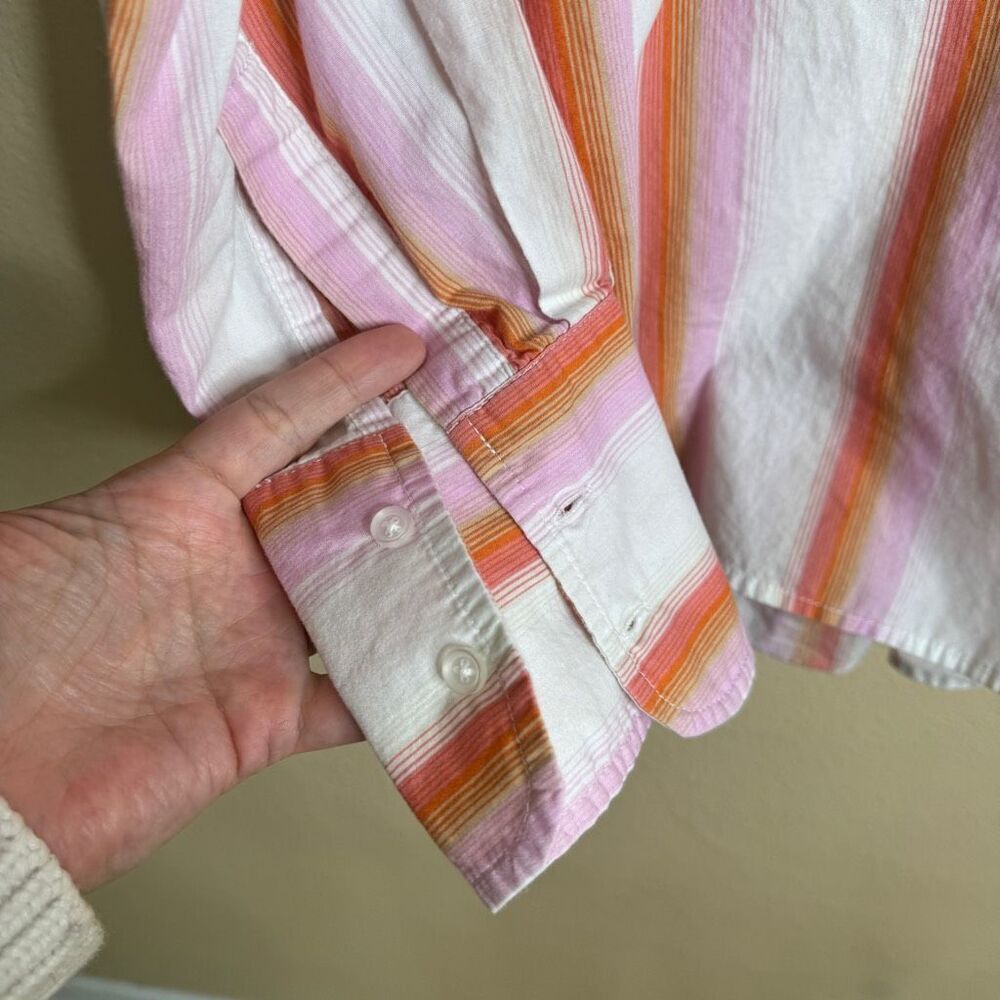 Mango Shirt Women's Large Button Up Longs Sleeve Striped Pocket Casual - Picture 6 of 11
